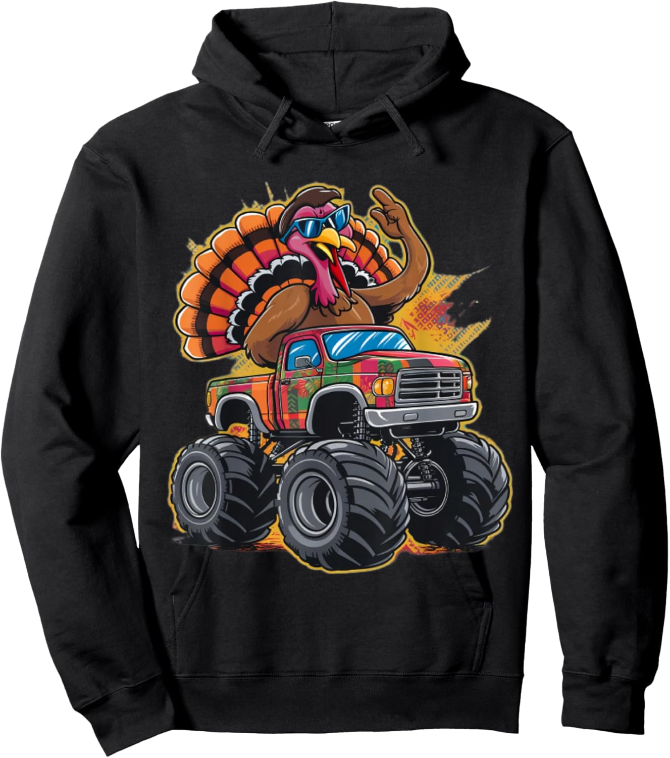 Thanksgiving Turkey Riding Monster Truck Boys Kids Hoodie - Hoodie | Black