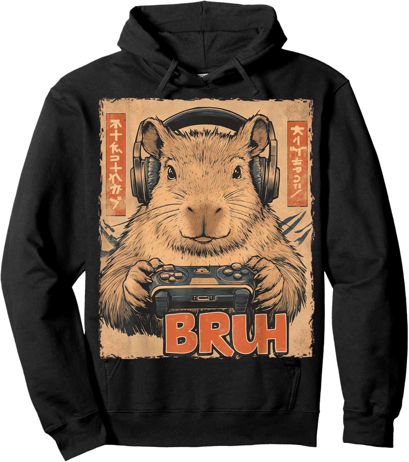 Funny Capybara Bruh Video Games Japanese Anime Manga Kawaii Hoodie - Hoodie | Black
