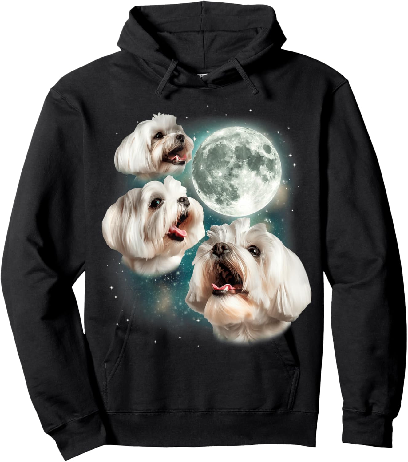 Three Maltese Moon | 3 Cute Howling Dogs Maltese Lover Puppy Hoodie - Hoodie | Black