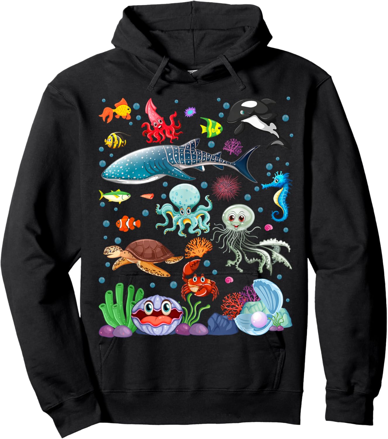 Cute Sea Animals Kids Children Ocean Creatures Clownfish Hoodie - Hoodie | Black