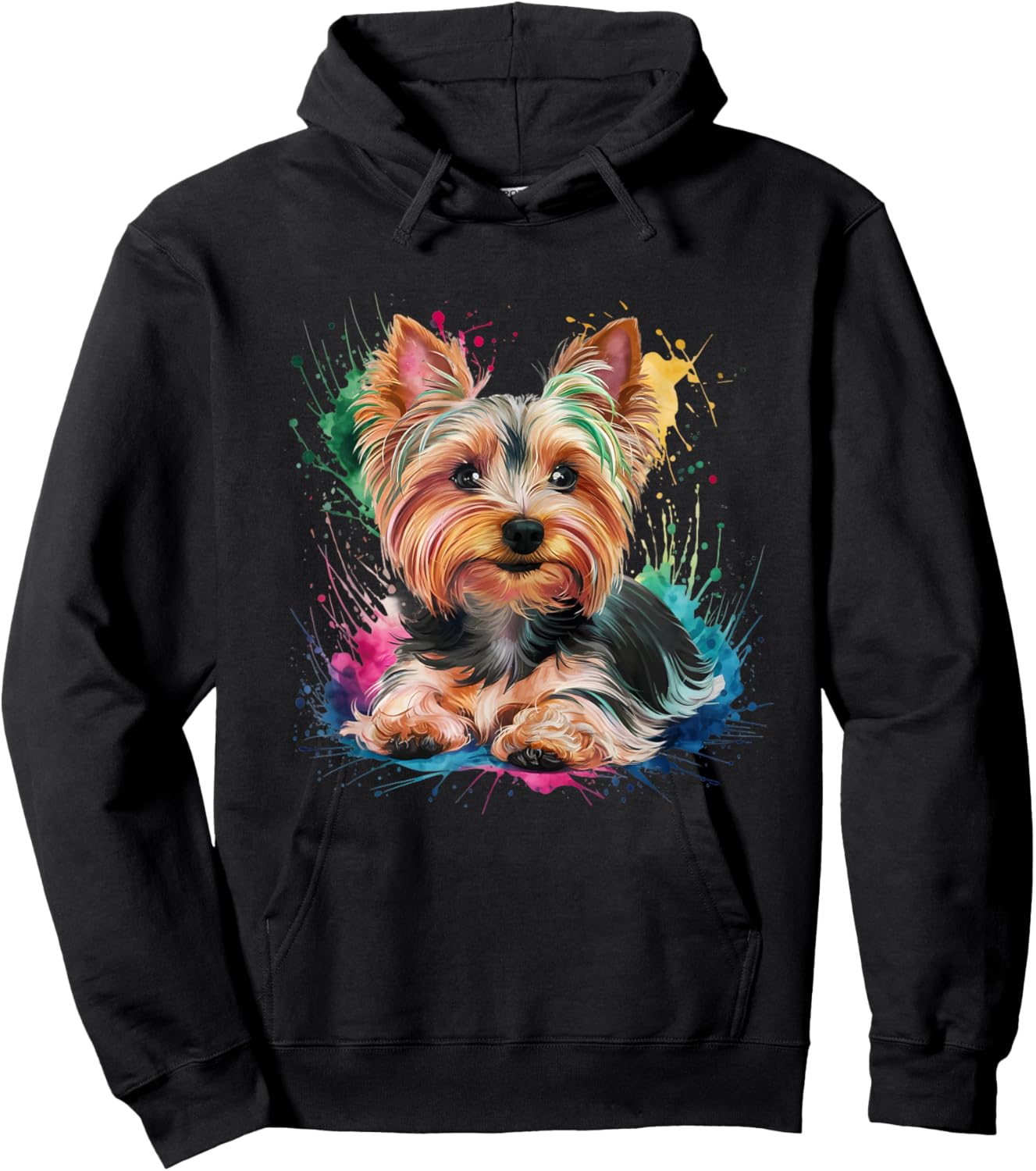 Men Woman Colorful Watercolor Yorkshire Terrier Hoodie - Hoodie | Black
