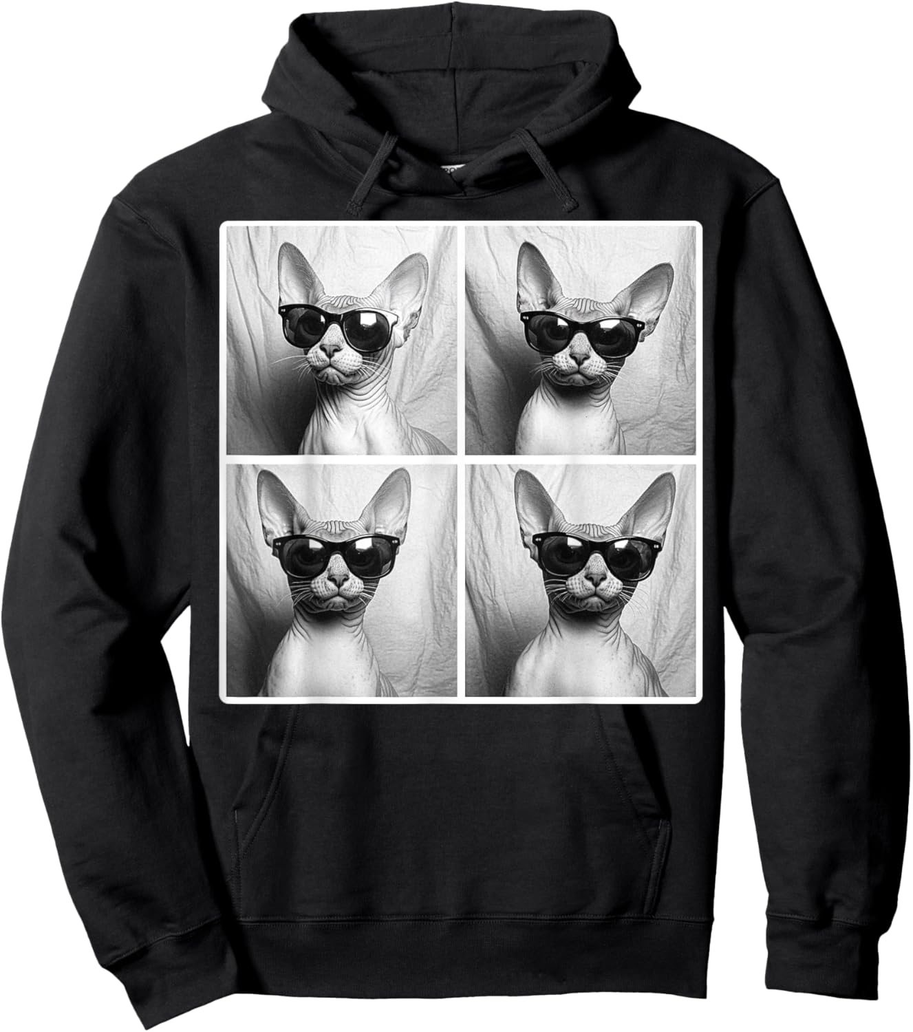 Sphynx Cat Wearing Sunglasses Funny Photobooth Cat Selfie Men Women Girls Kids Hoodie - Hoodie | Black