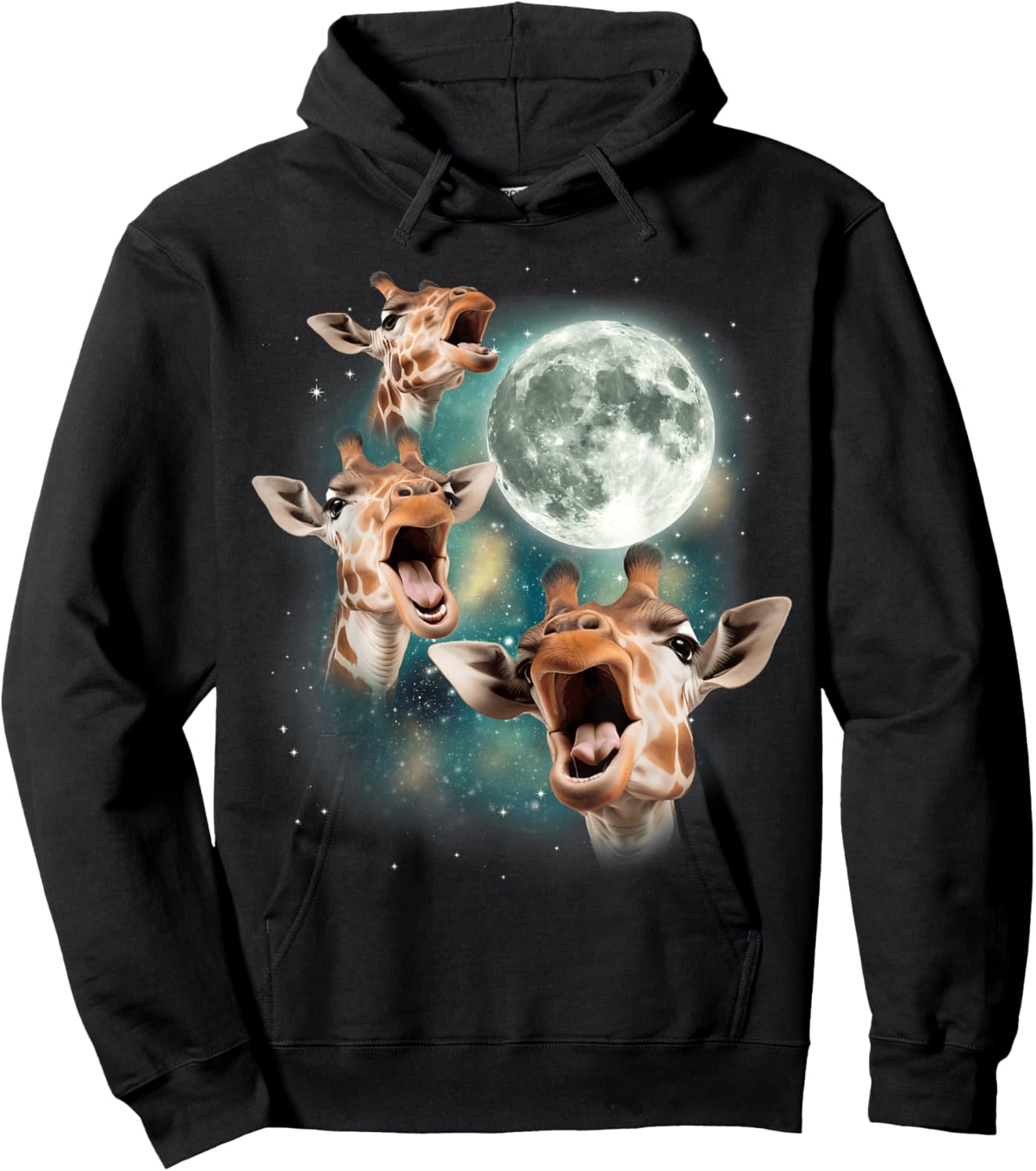 Three Giraffes Howling at Moon | 3 Savanna Wildlife Animals Hoodie - Hoodie | Black