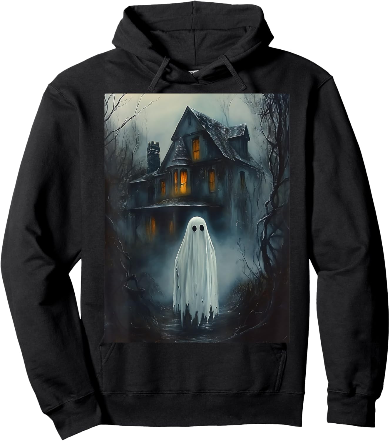 Vintage Haunted House Halloween Midnight Spooky Ghost Horror Hoodie - Hoodie | Black