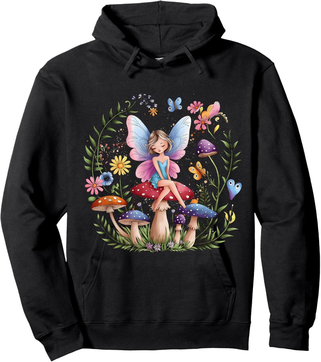 Enchanted Forest Fairy Fantasy Mystical Butterfly Mushroom Hoodie - Hoodie | Black