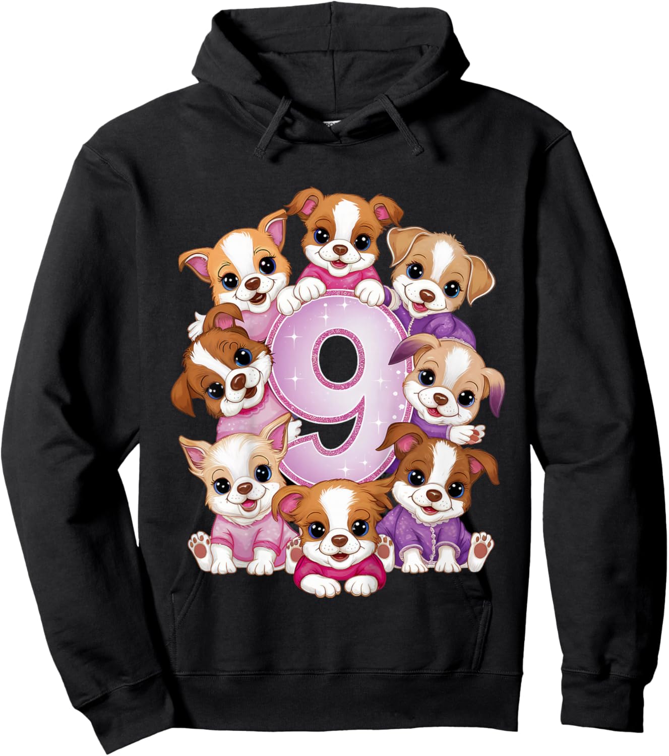 9th Birthday Dog Birthday Shirt for Girls 9 Years Puppy Hoodie - Hoodie | Black