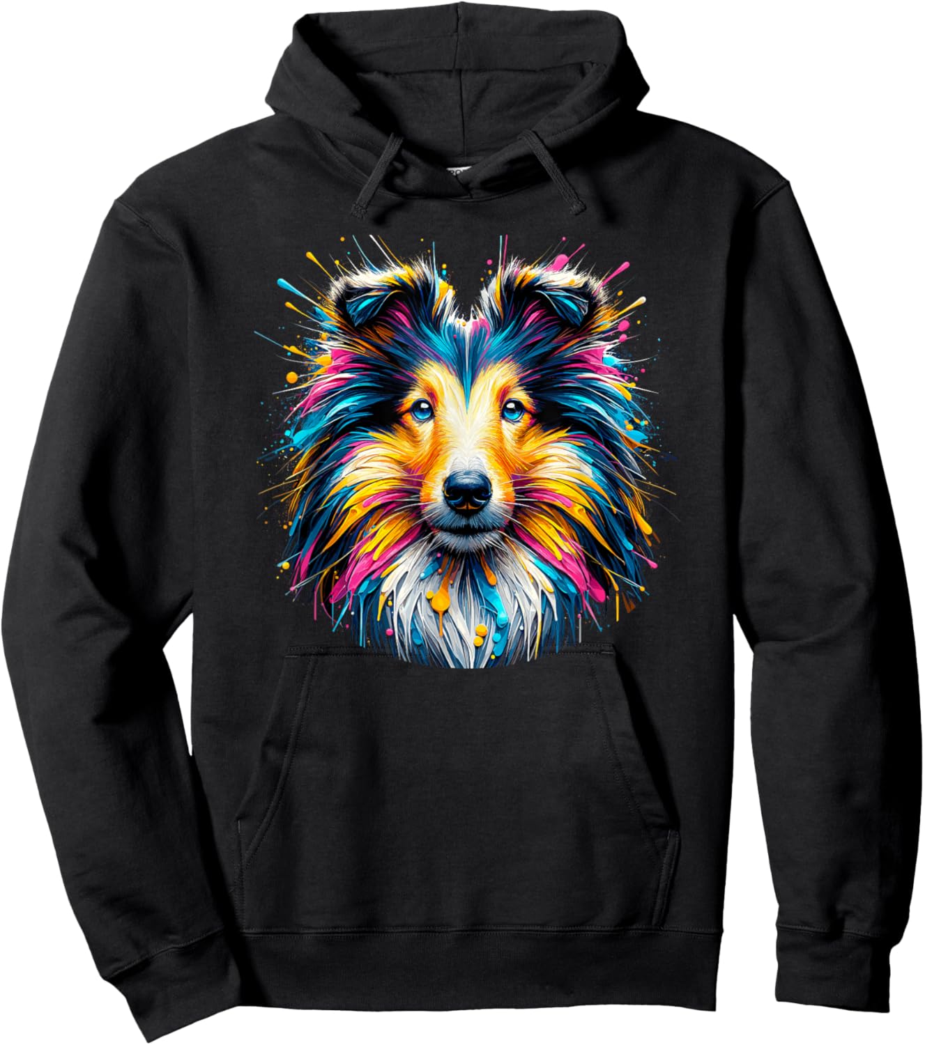 Splash Art Shetland Sheepdog Sheltie Women Girls Kids Hoodie - Hoodie | Black