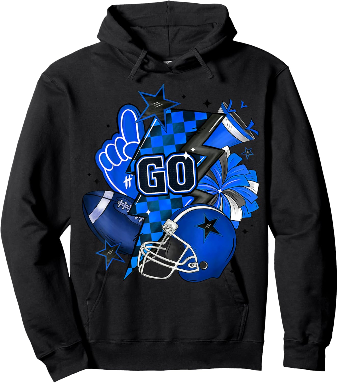 Game Day Cheer Blue Coquette Bow Touchdown Season Football Hoodie - Hoodie | Black