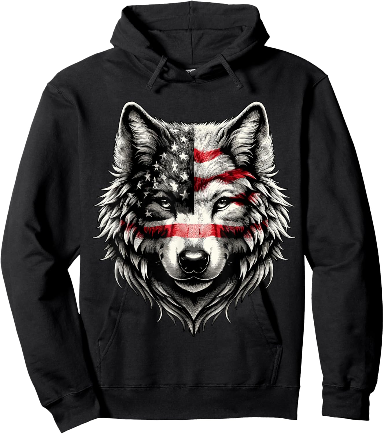 Wolf with USA Flag 4th of July Hoodie - Hoodie | Black