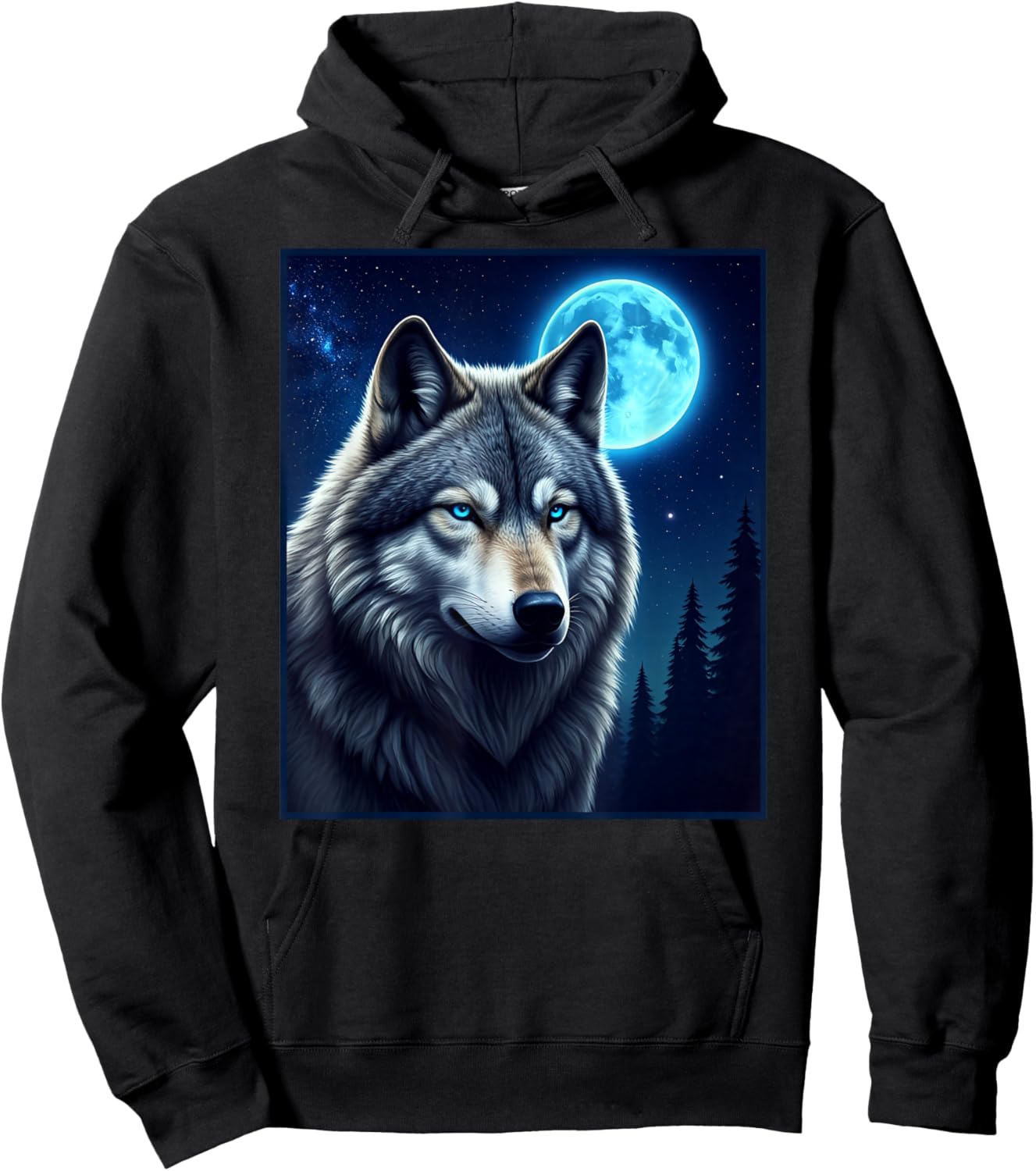 Grey wolf hunting ground icy moon forest t shirt Wolf moon Hoodie - Hoodie | Black