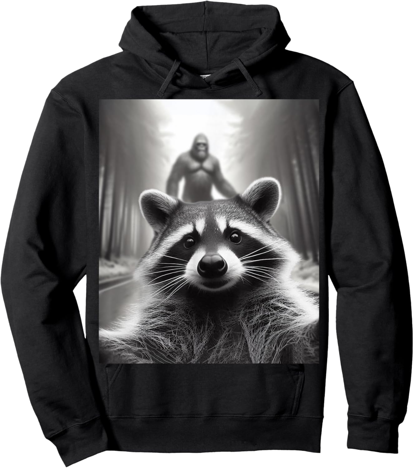 Funny Scared Raccoon Selfie Bigfoot Gift kid Hoodie - Hoodie | Black