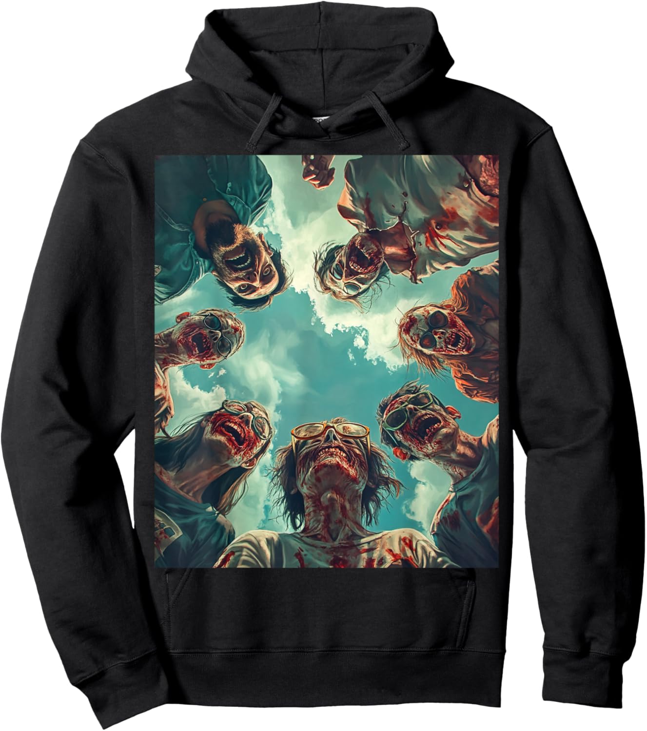 A Funny Halloween Clothing Zombies Taking a Selfie On Hoodie - Hoodie | Black