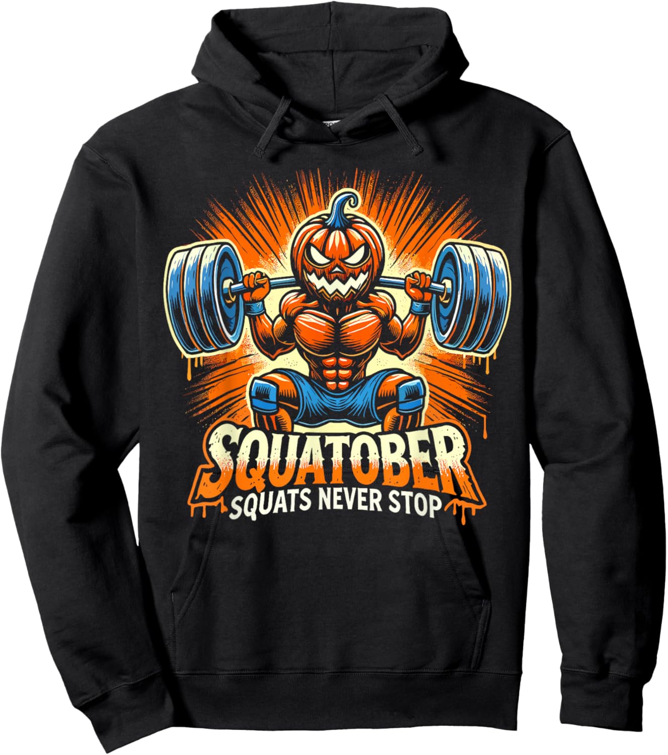 Squatober Pumpkin Halloween Costume, Spooky Weightlifting Hoodie - Hoodie | Black