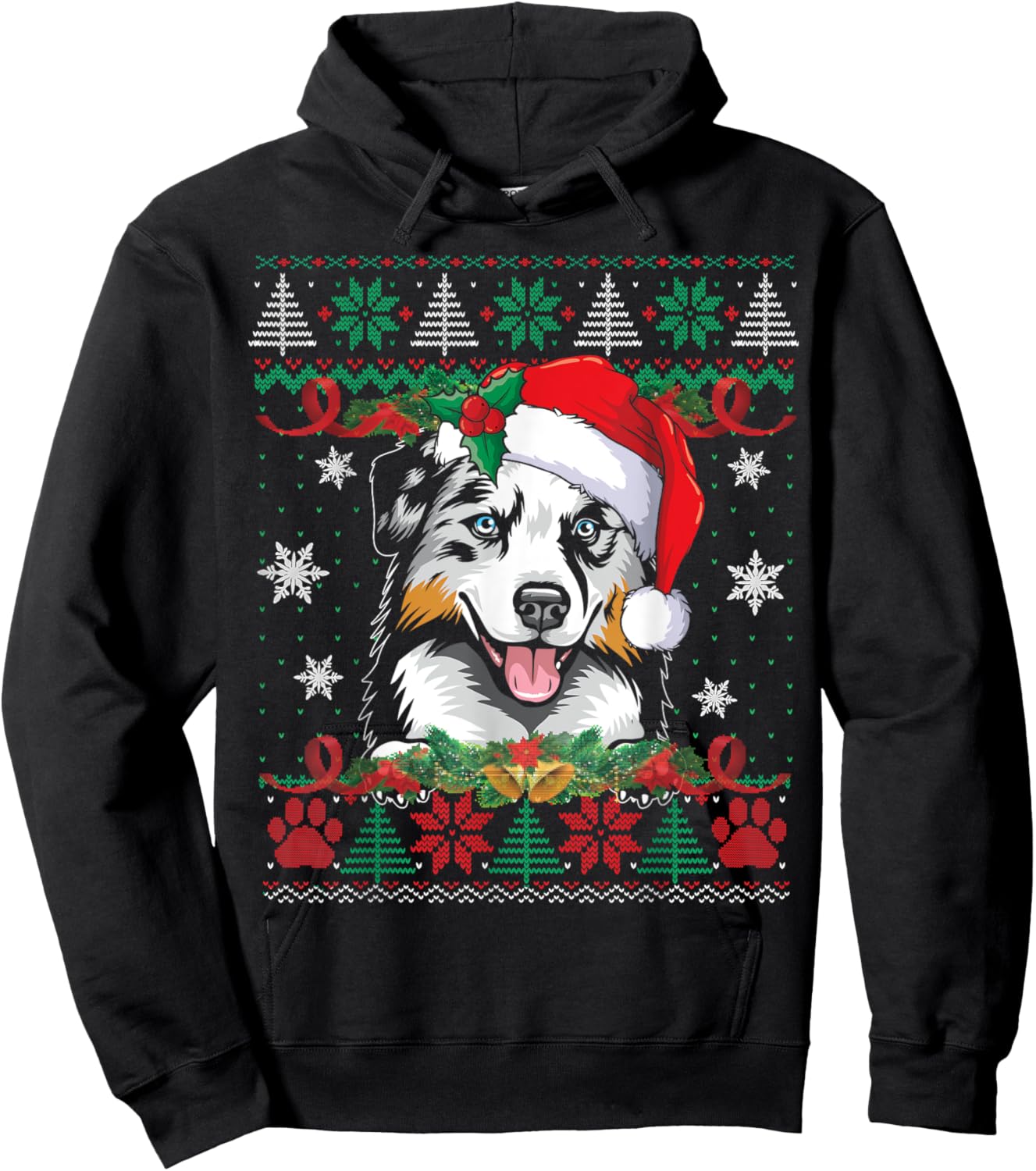 Australian Shepherd Christmas Ugly Sweater Funny Dog Lover Hoodie - Hoodie | Black