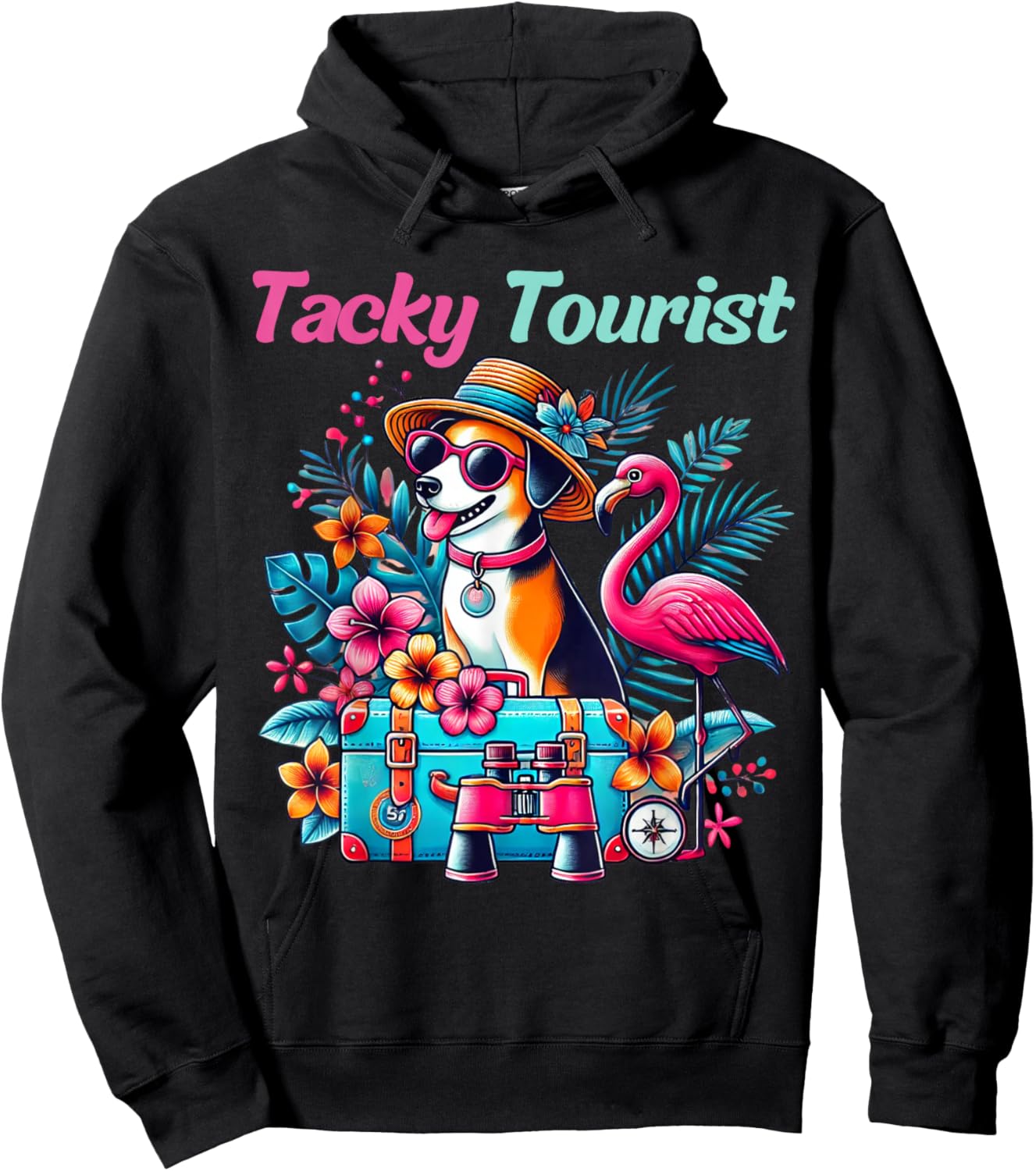 Vacation Tourist Apparel & Vintage Hawaiian Wear -Adult Tacky Tourist Outfit Wacky Cruise Costume Idea Black Cartoon Hawaiian Small Regular Fit Short Sleeve Hoodie - Hoodie | Black