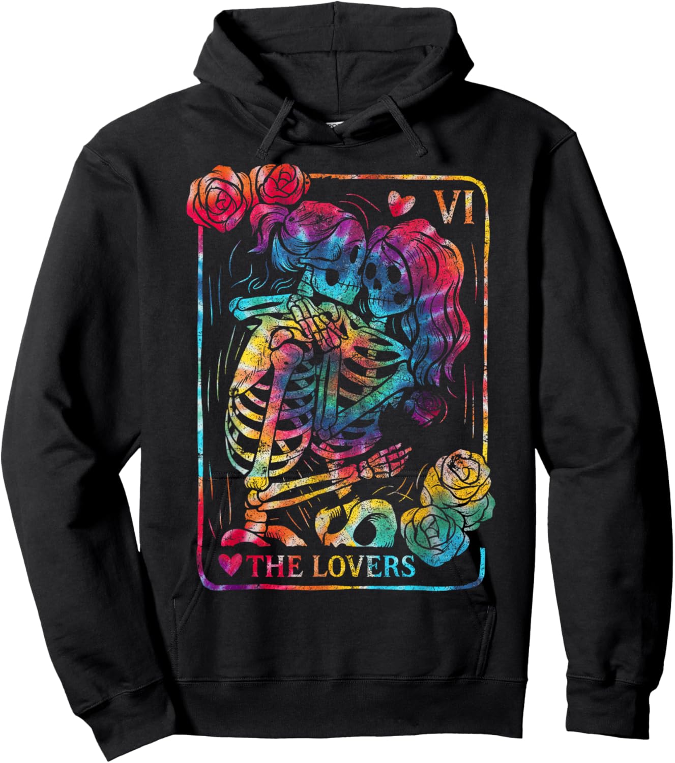 The Lovers Tarot Card Gothic Occult Kissing Skeleton Roses Hoodie - Hoodie | Black