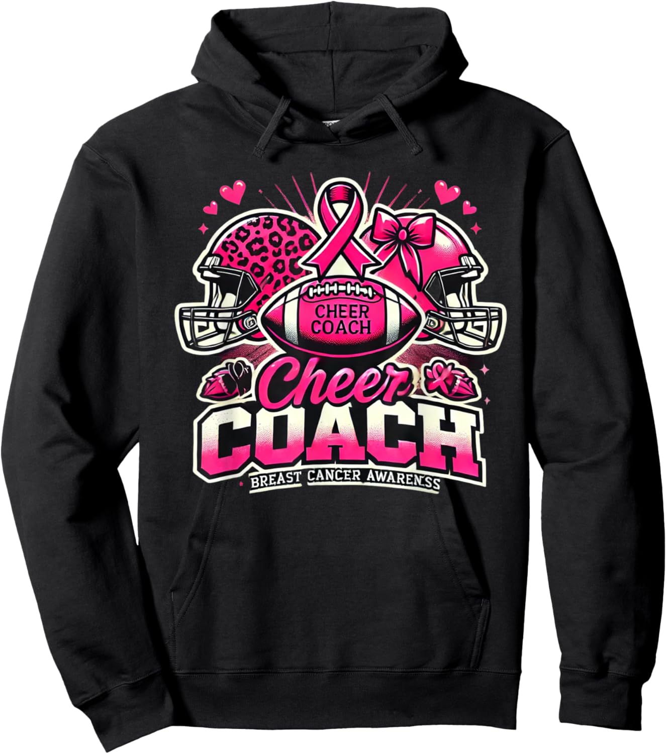 Cheer Coach Pink Ribbon Football Breast Cancer Awareness Hoodie - Hoodie | Black