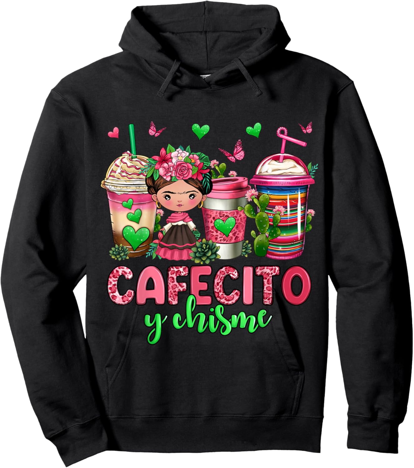 Cafecito y chisme coffee cups Hoodie - Hoodie | Black