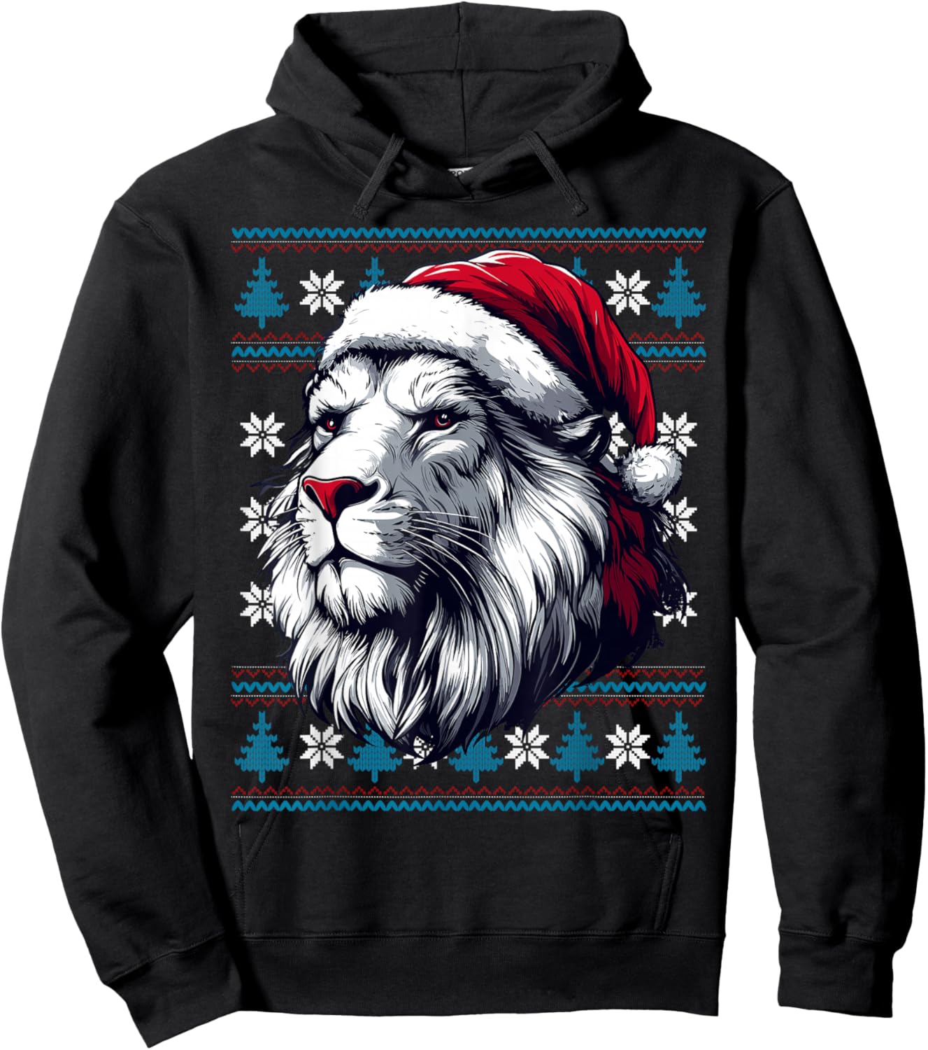 Lion Santa Hat Ugly Christmas Sweater Lion Lovers Holiday Hoodie - Hoodie | Black