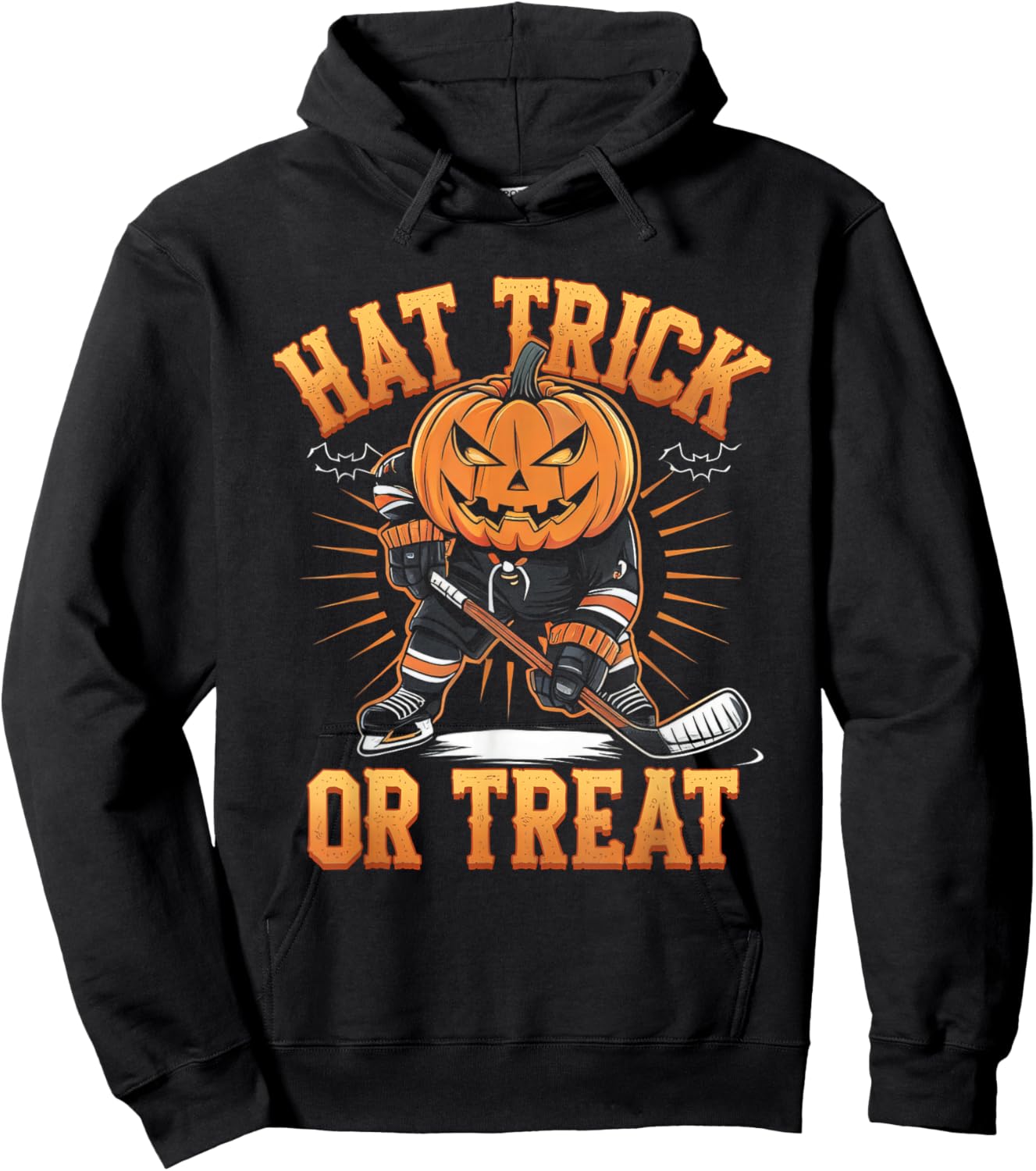 Halloween Hat Tricks Or Treat Ice Hockey Player Pumpkin Head Hoodie - Hoodie | Black