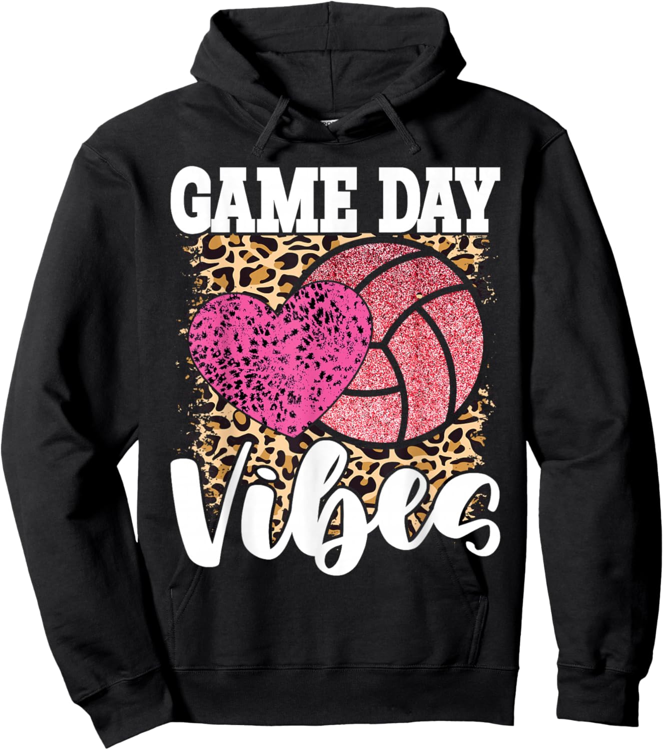 Game Day Volleyball Leopard Print Women Ladies Volleyball Hoodie - Hoodie | Black