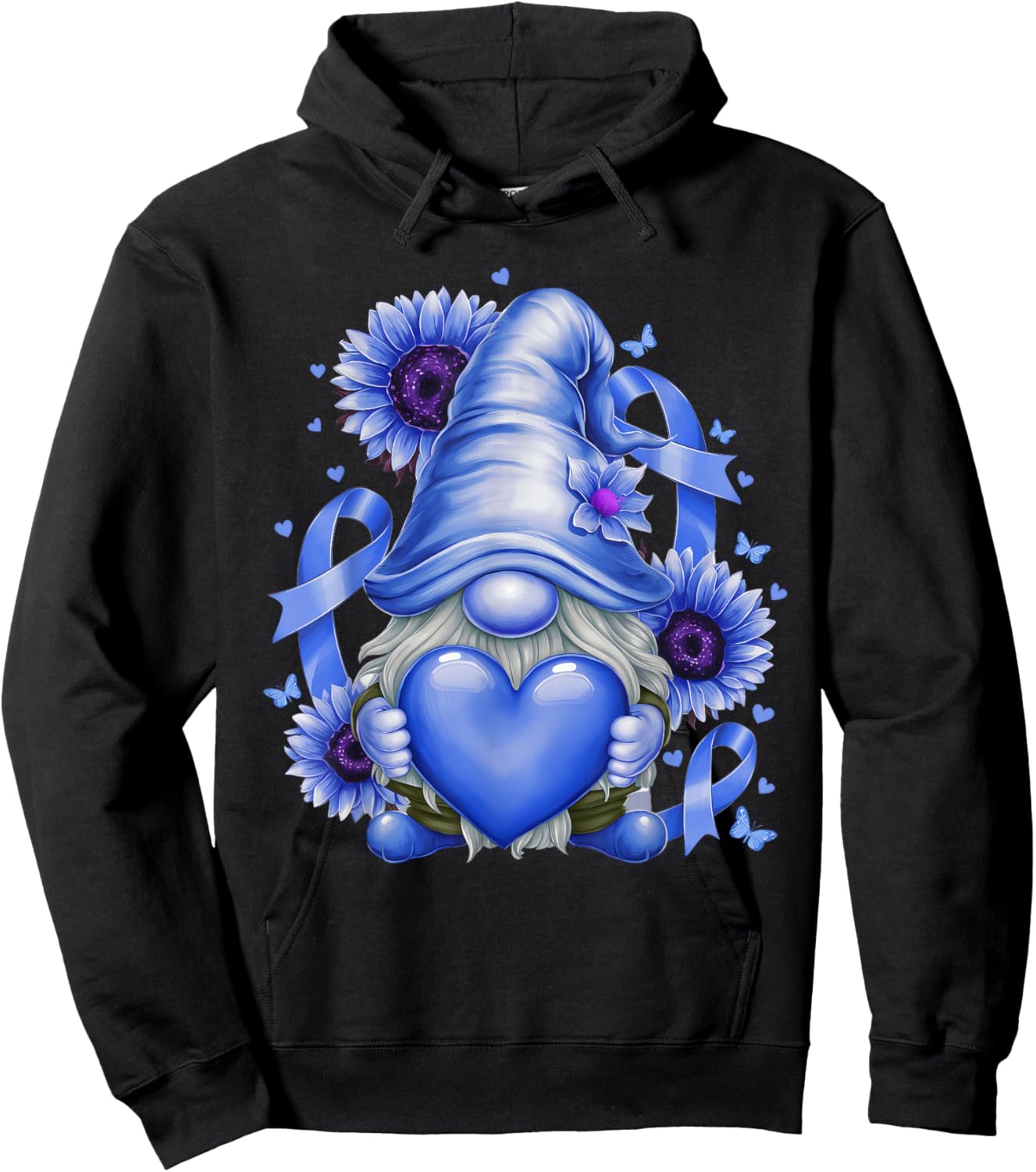 Gnome Diabetic November Diabetes Month Ribbon Blue Awareness Hoodie - Hoodie | Black