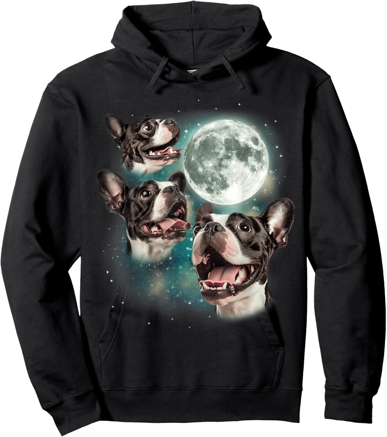 Three Boston Terrier Moon | 3 Cute Terriers Canine Pet Lover Hoodie - Hoodie | Black