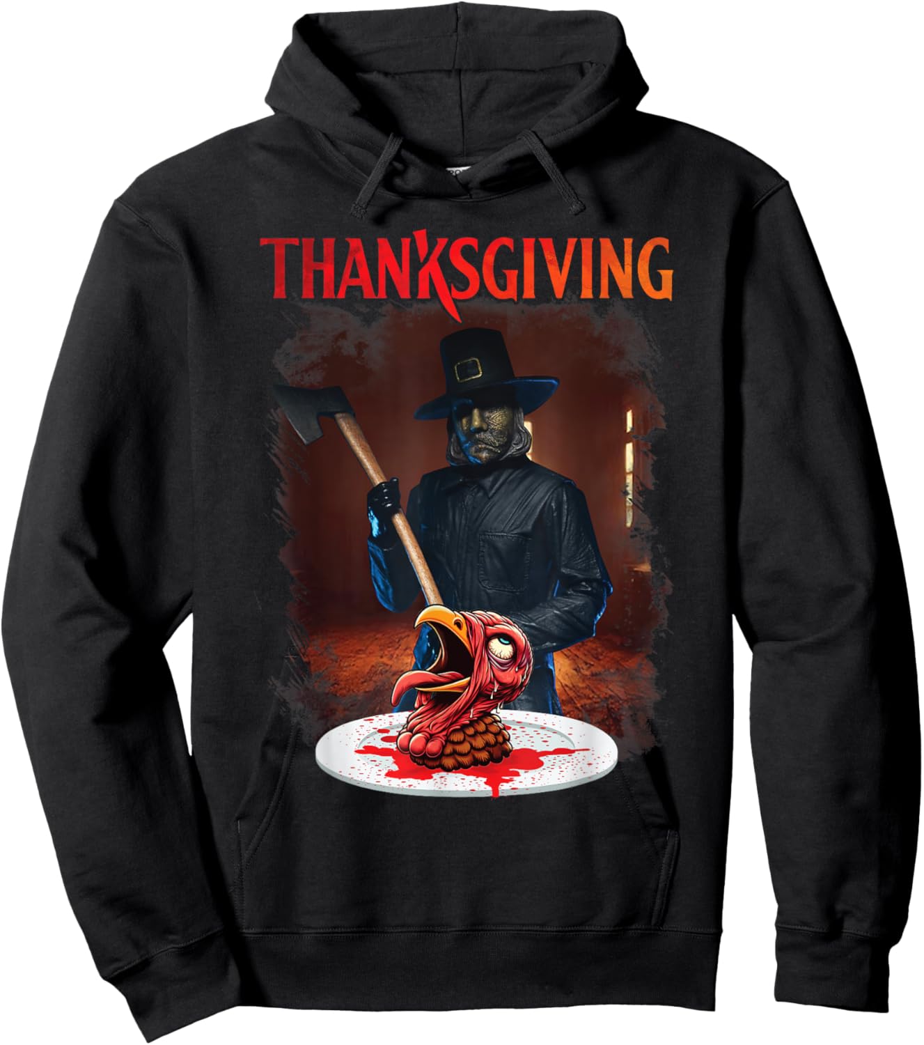 Home for Man Thanksgiving Day Horror Movies Cutting Turkey Hoodie - Hoodie | Black
