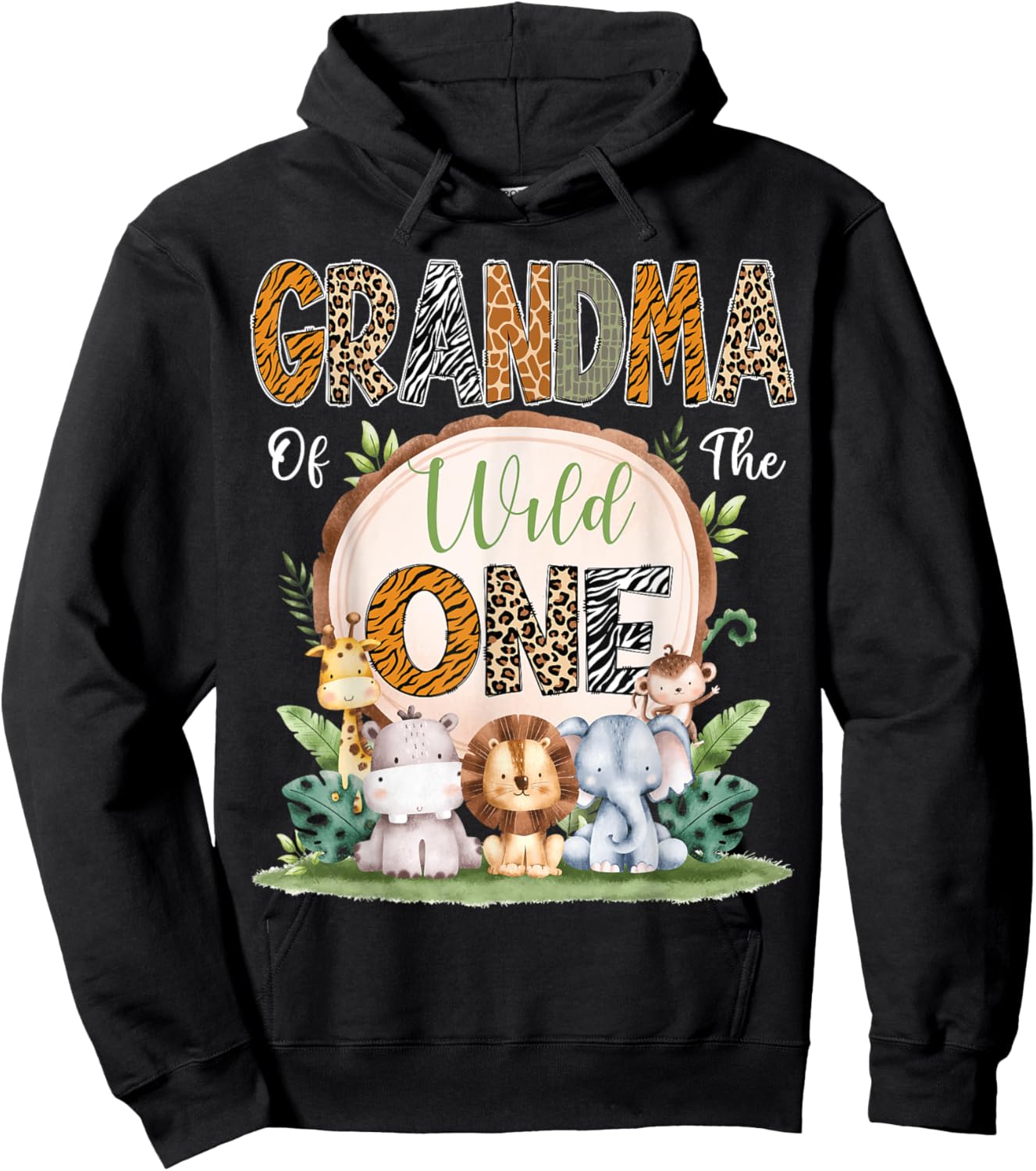 Grandma Of The Wild One First Birthday Safari Woodland Hoodie - Hoodie | Black