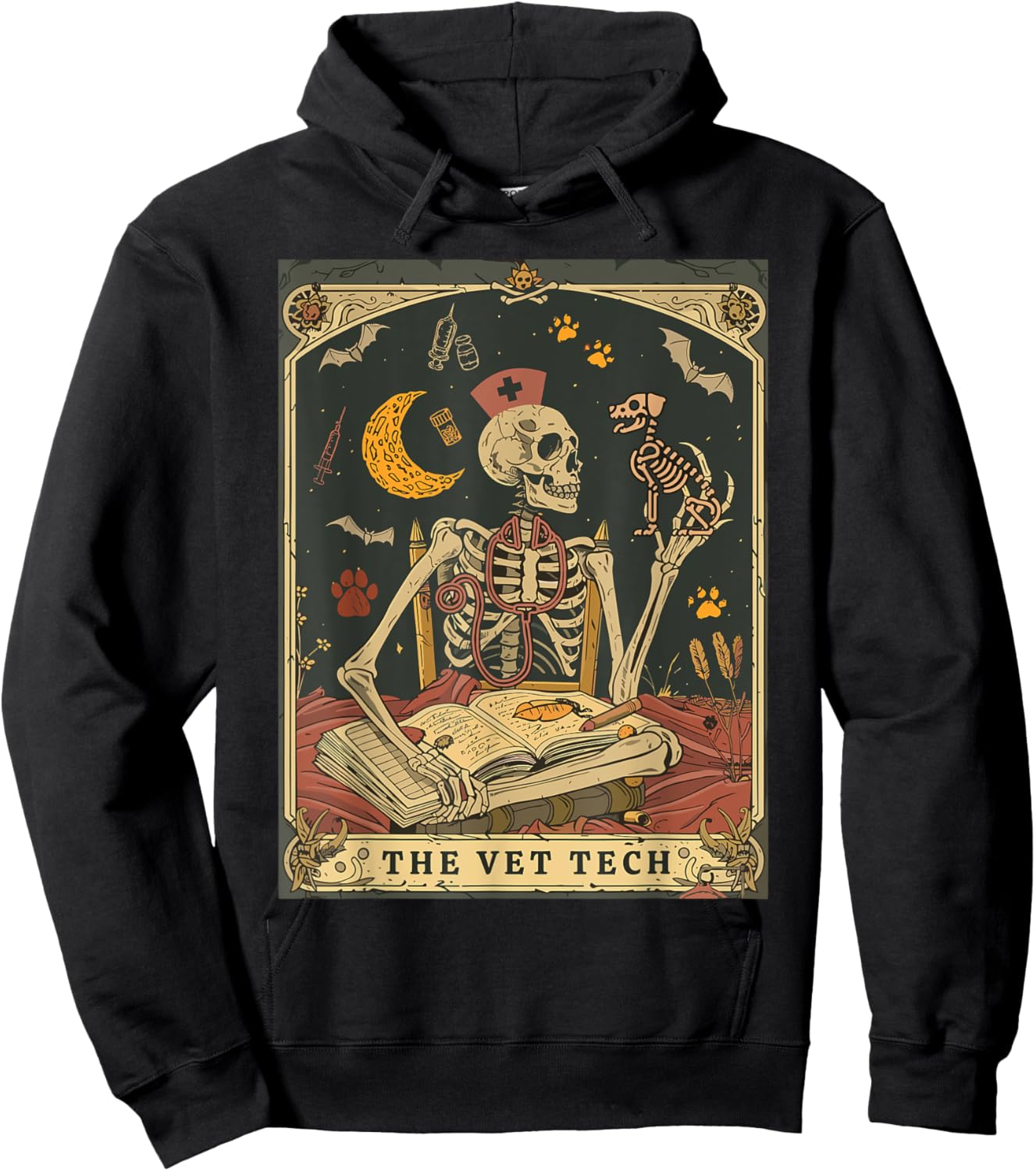Veterinary Medicine Skeleton Tarot Vet Halloween Vet Staff Hoodie - Hoodie | Black