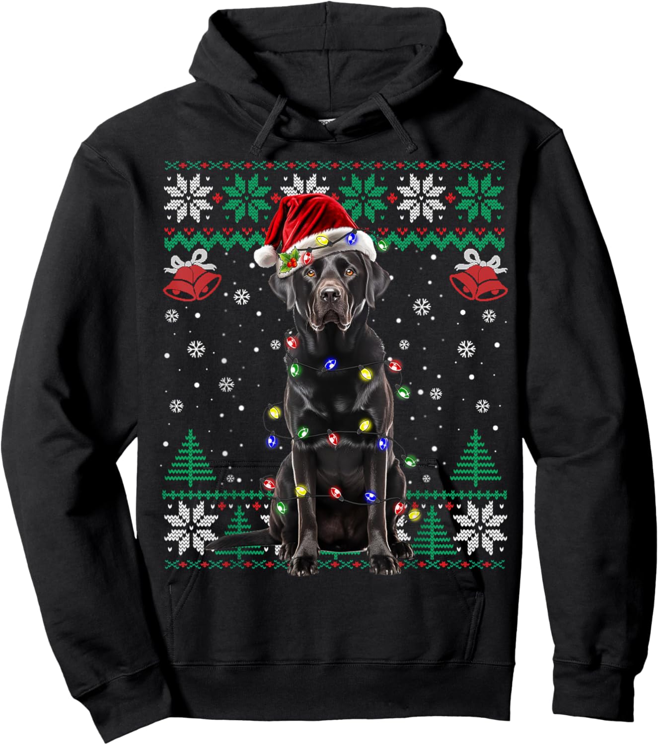Black Lab Labrador Christmas Santa Hat Dog Ugly Sweater Women Kids Hoodie - Hoodie | Black