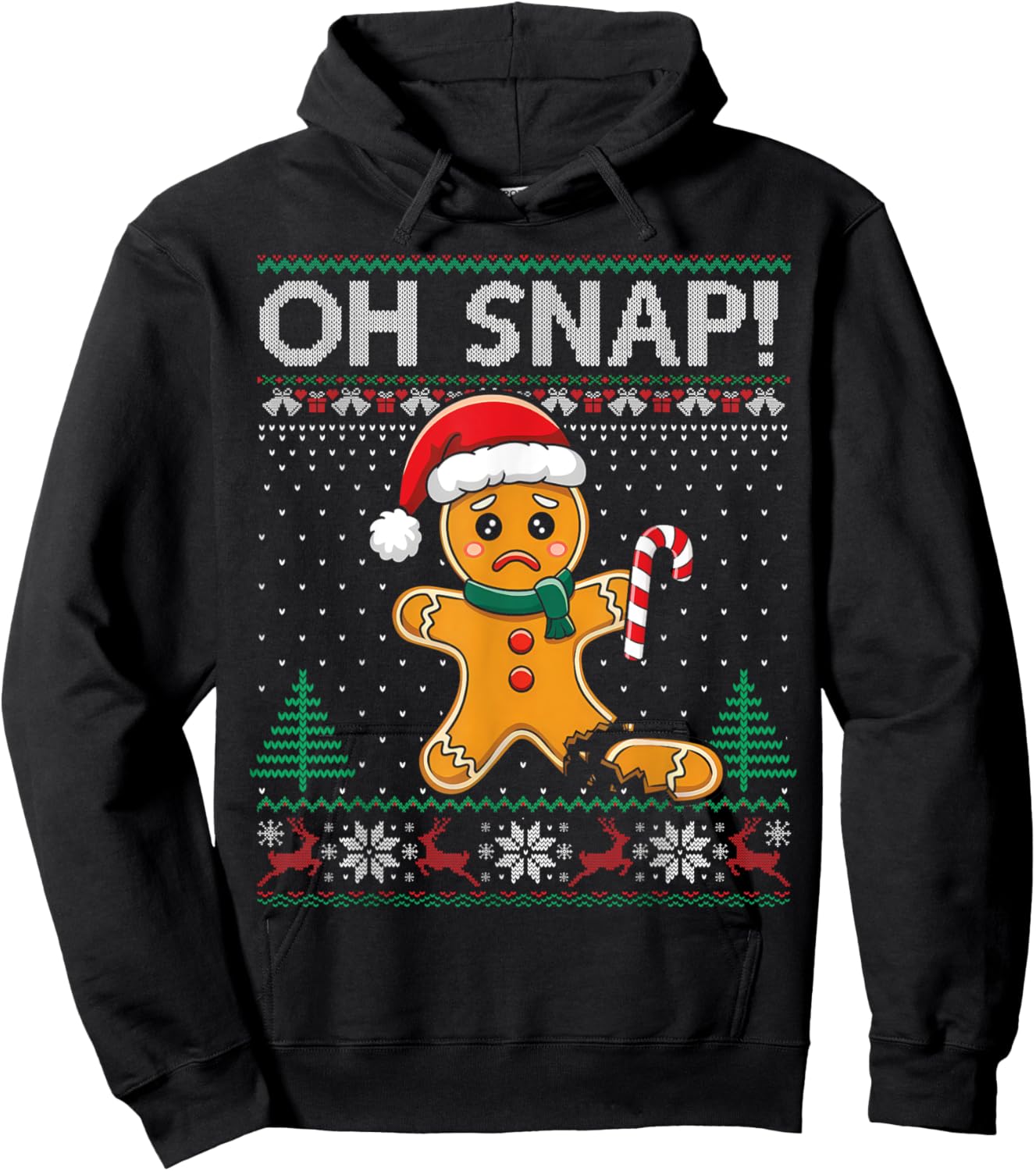 Gingerbread Man Cookie Ugly Sweater Oh Snap Christmas Hoodie - Hoodie | Black