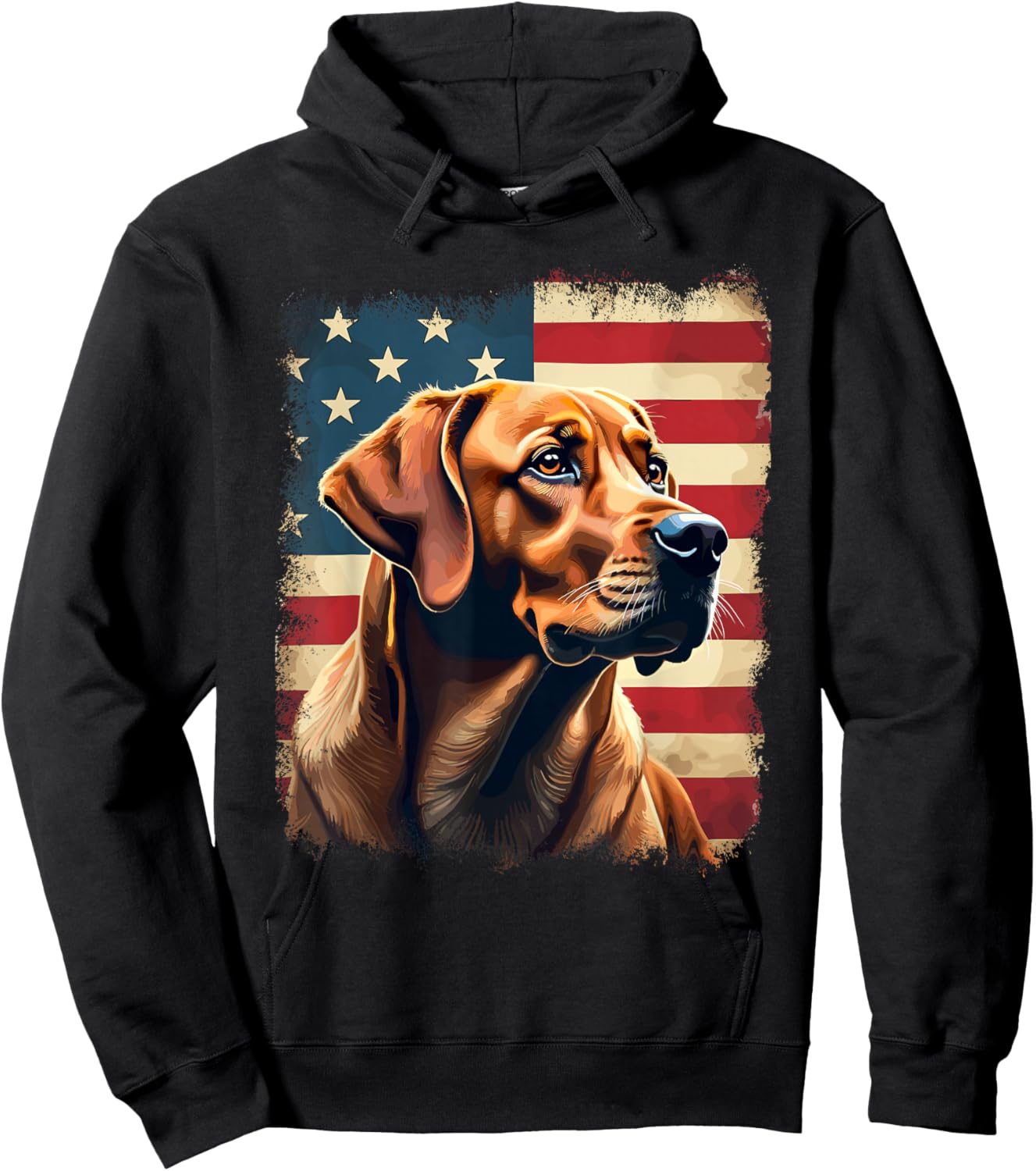 Labrador Retriever | Fox Red Labrador & American Flag Hoodie - Hoodie | Black