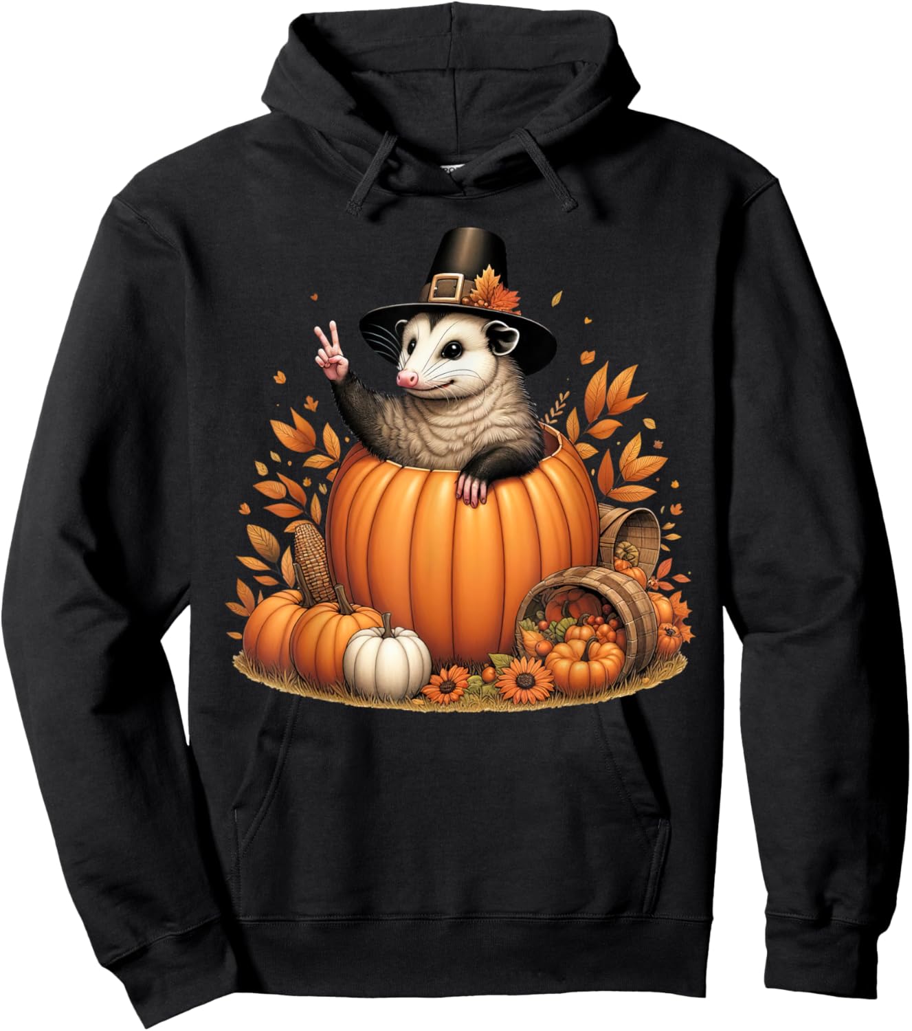 Autumn Pumpkin Fall Possum Thanksgiving Kids Hoodie - Hoodie | Black