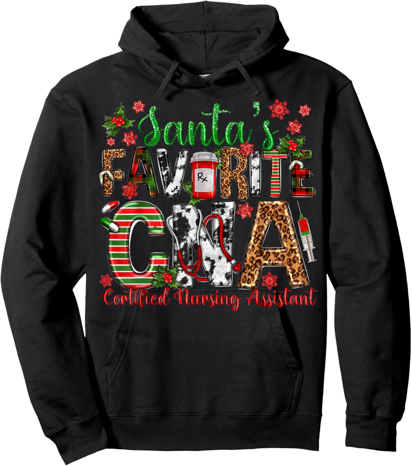 Santa's Favorite CNA Certified Nursing Assistant Christmas Hoodie - Hoodie | Black