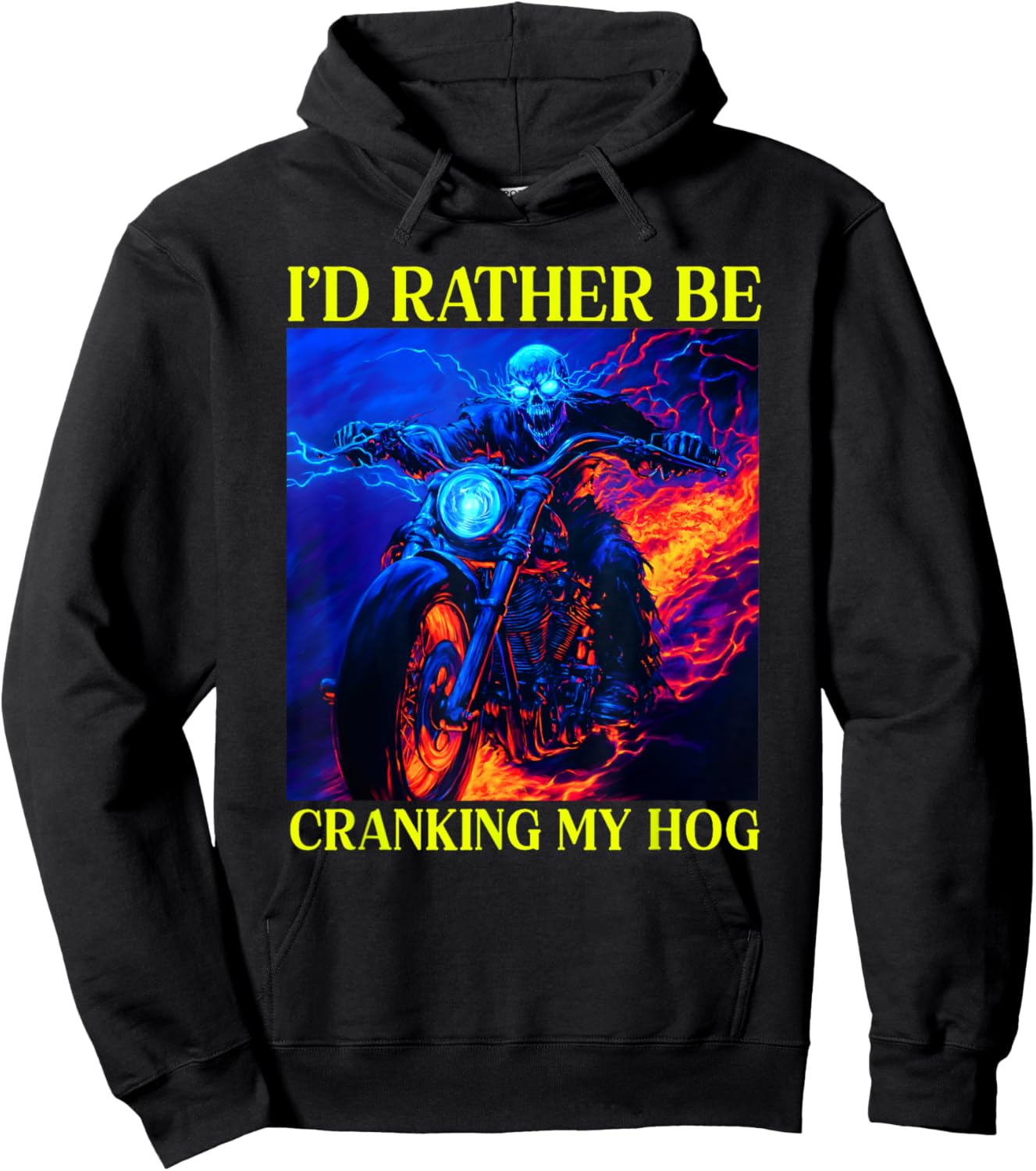 I'd Rather Be Cranking My Hog Motorcycle Skeleton Hoodie - Hoodie | Black