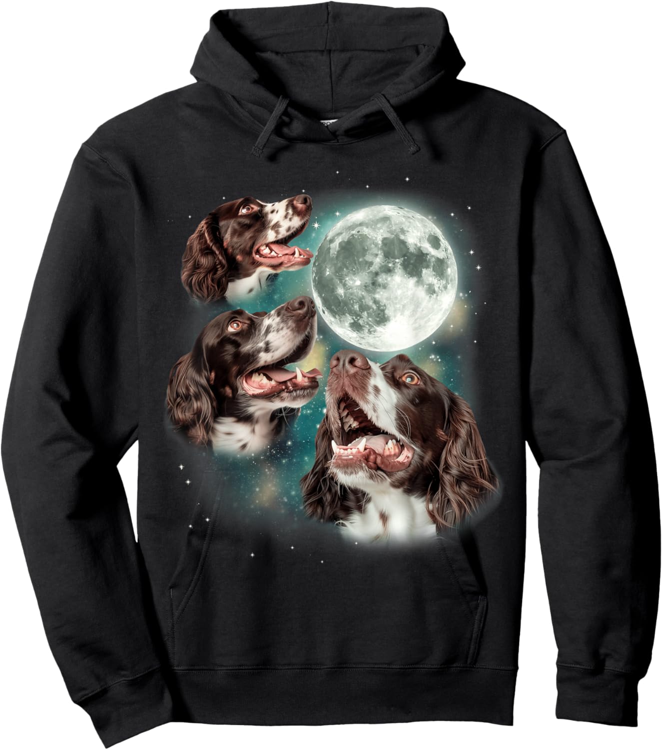 Three English Springer Spaniel Moon | 3 Howling Dogs Canine Hoodie - Hoodie | Black
