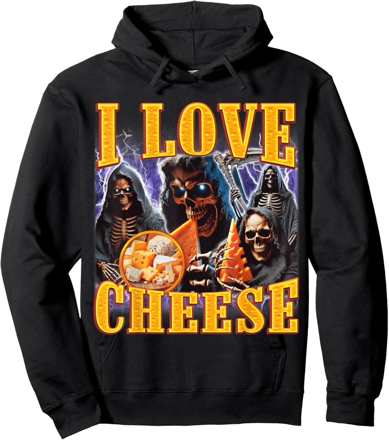 I Love Cheese Funny Skeleton Meme Weird Hoodie - Hoodie | Black