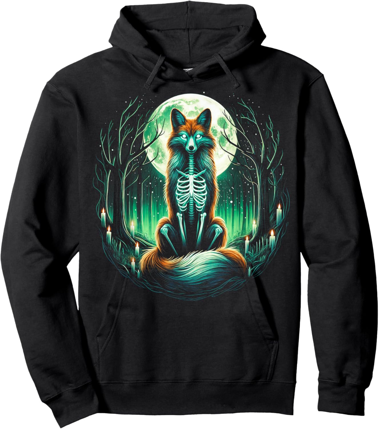 Cool Fox Skeleton Halloween Christmas Birthday Hoodie - Hoodie | Black