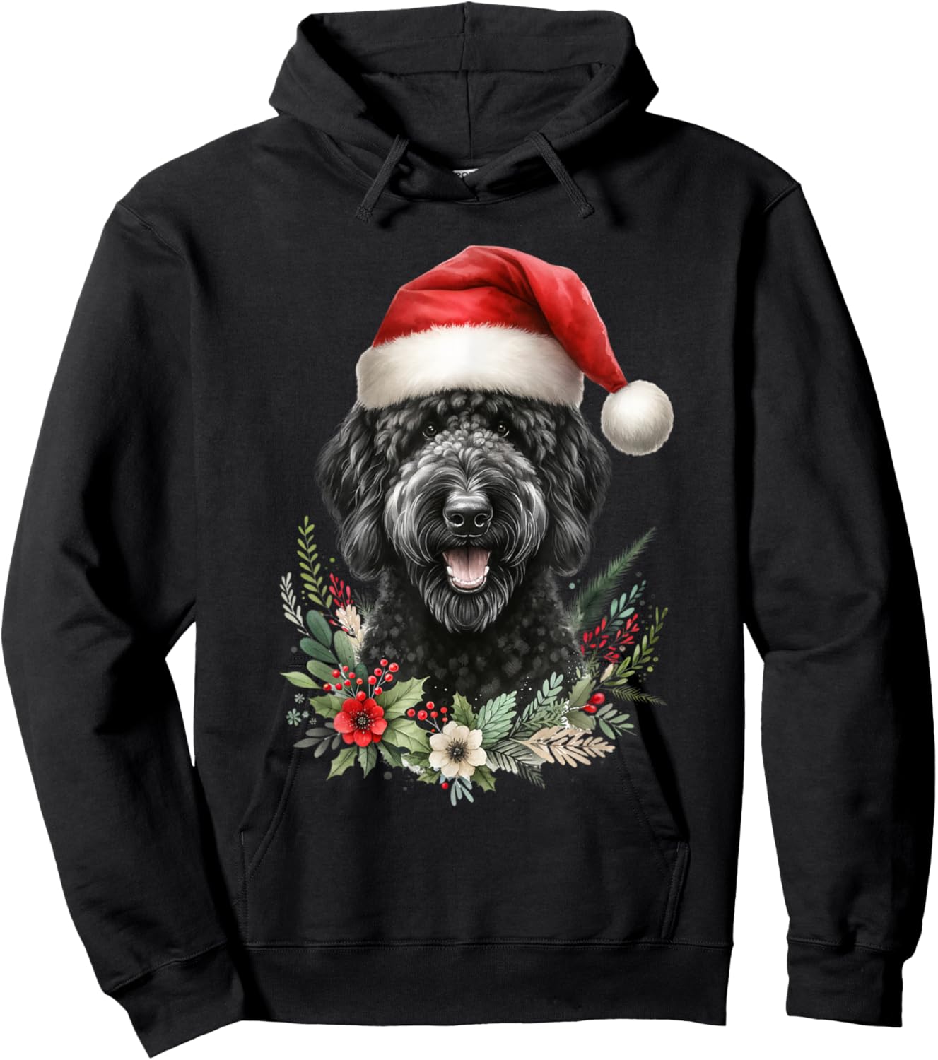 Christmas Black Labradoodle Dog Watercolor Artwork Hoodie - Hoodie | Black