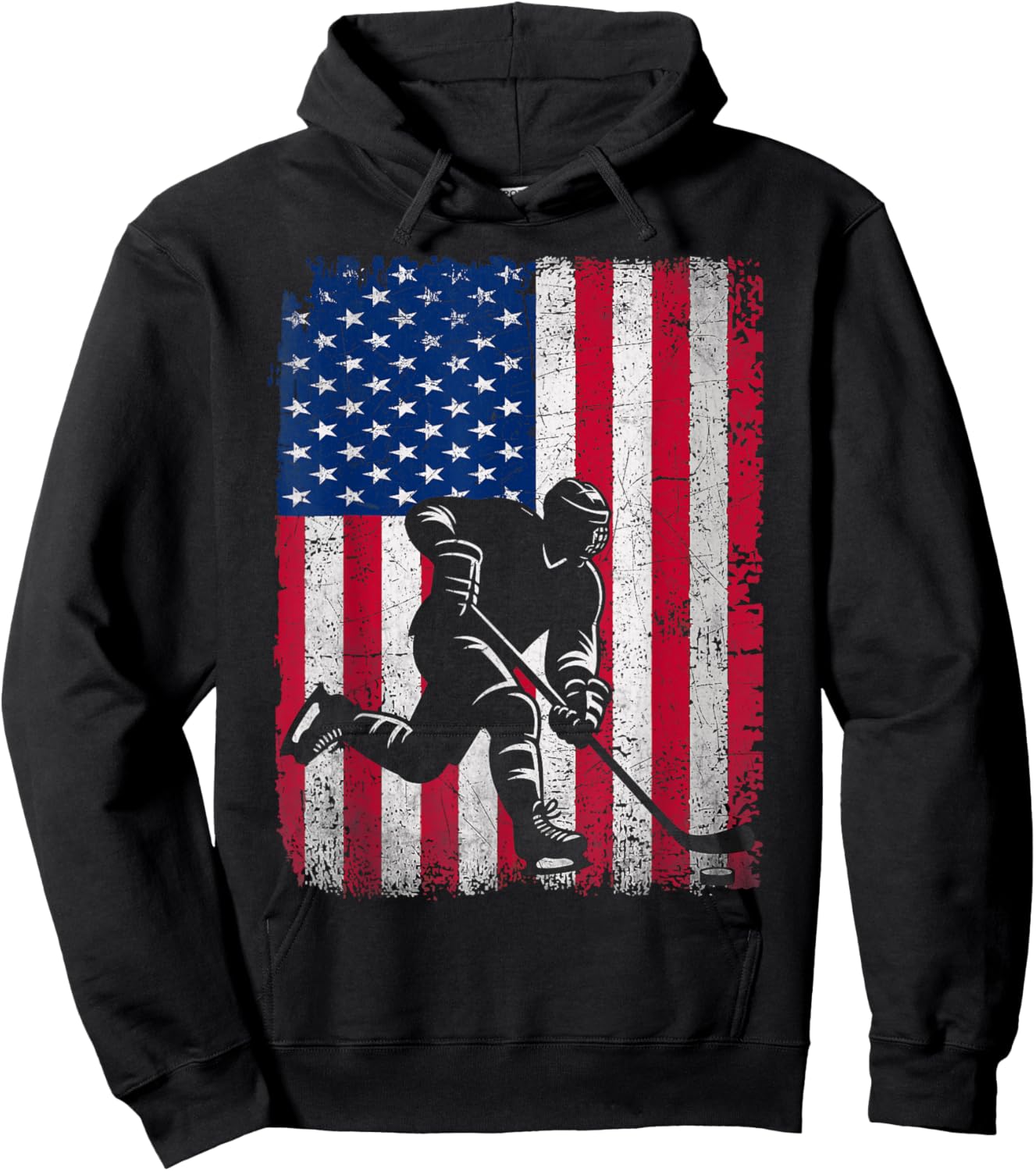 Ice Hockey US American Flag Boys Hockey Player Fan Hoodie - Hoodie | Black