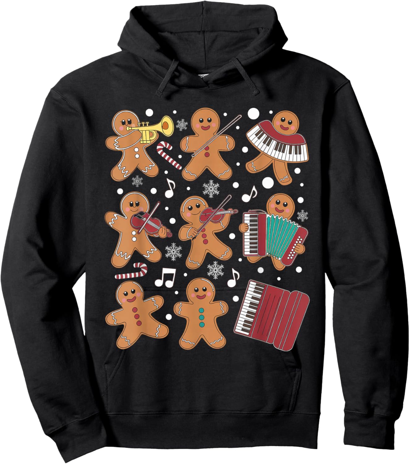 Christmas Musician Gingerbread Playing Musical Instruments Hoodie - Hoodie | Black
