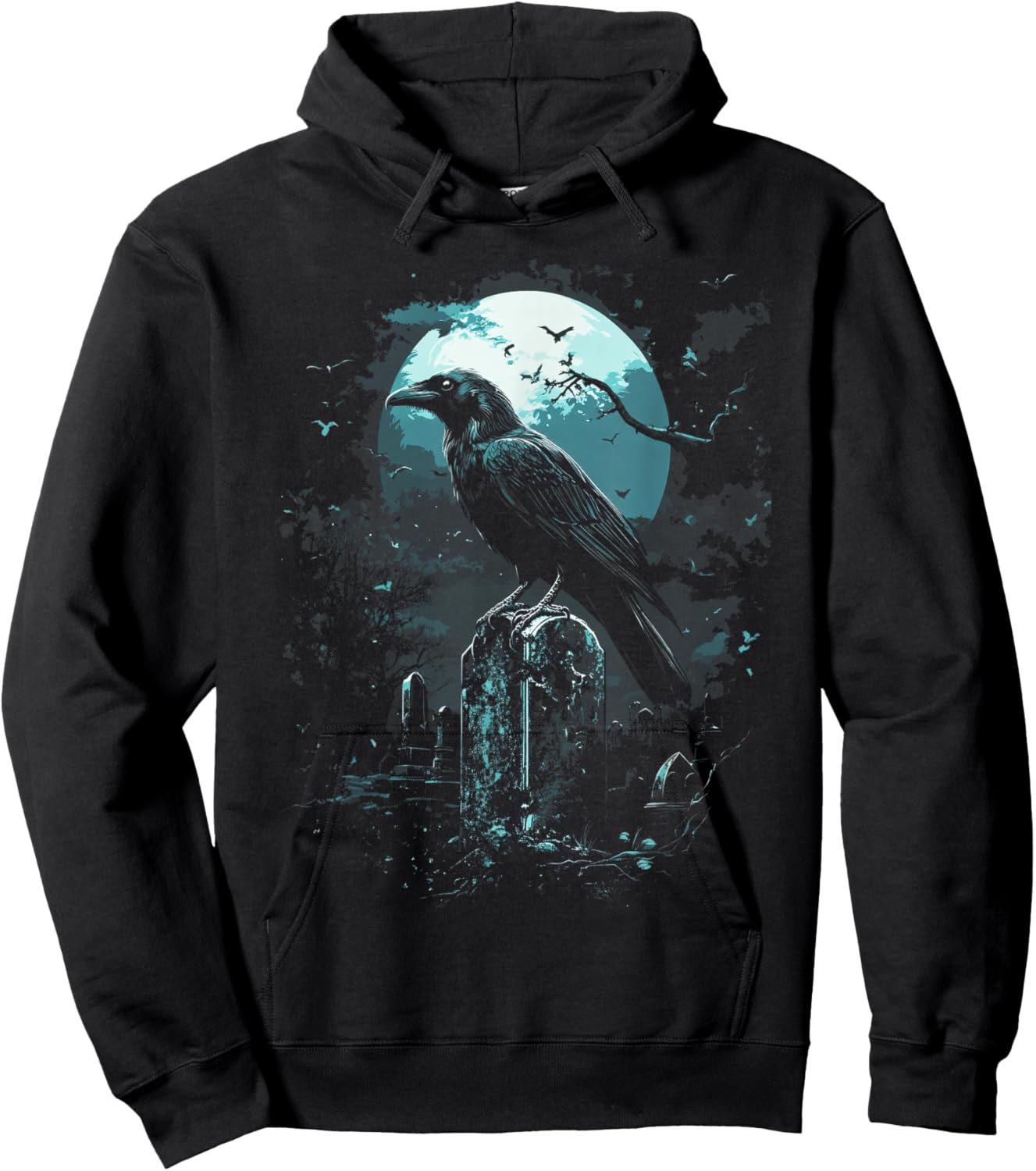 Halloween theme Gothic raven Spooky graveyard Raven Bird Gothic Raven art Cemetery Fantasy Hoodie - Hoodie | Black
