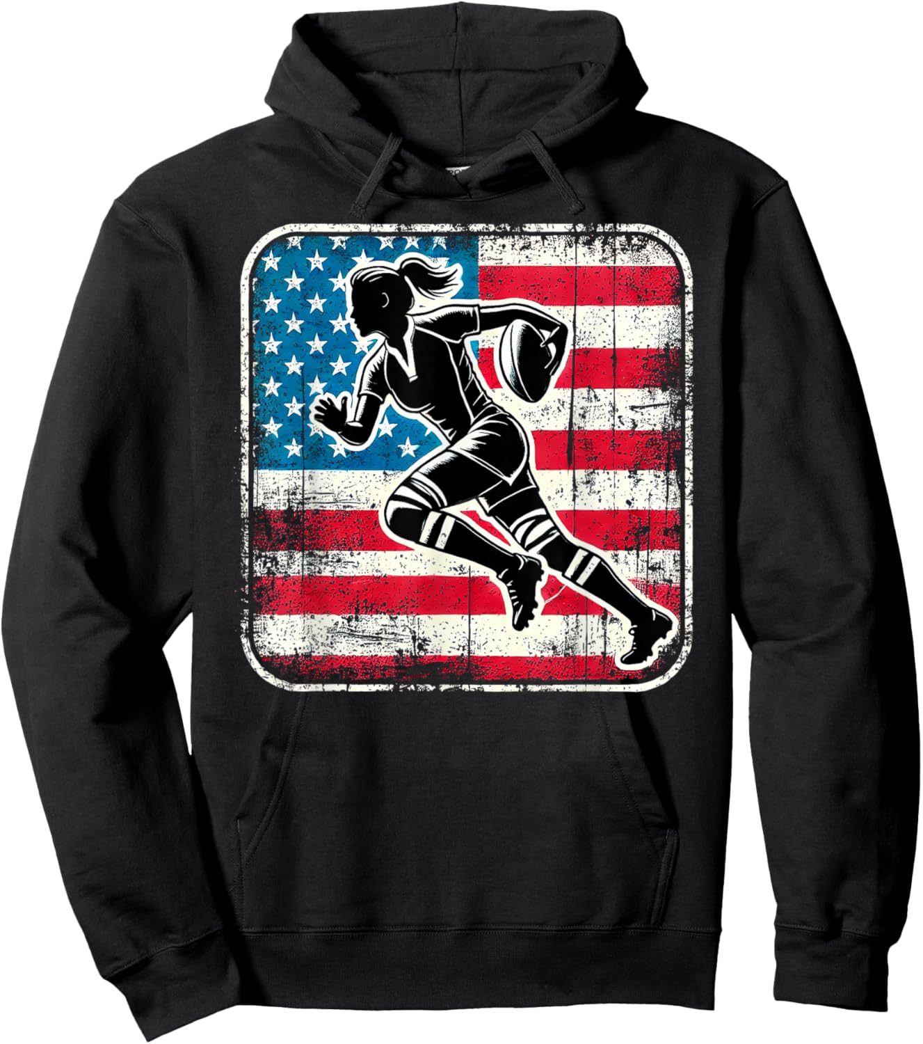 AMERICAN RUGBY Player Woman Flag USA United States Hoodie - Hoodie | Black