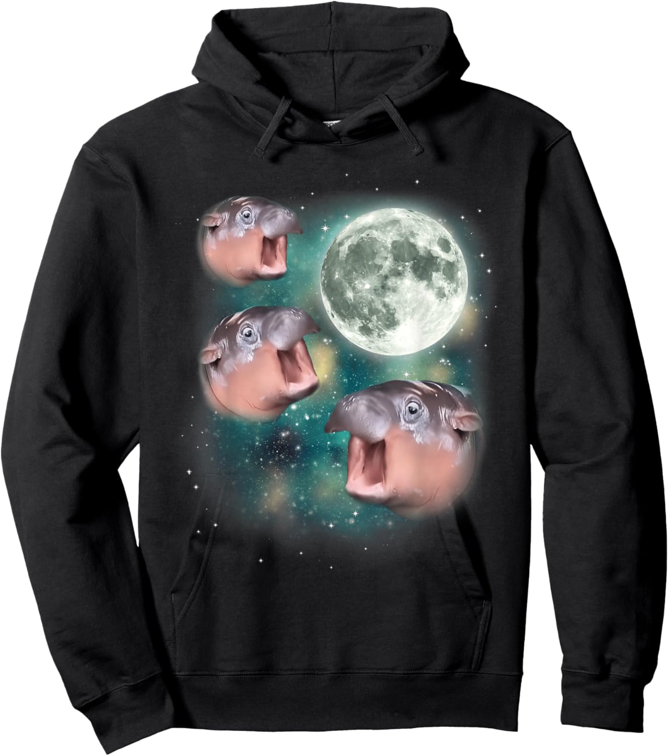 3 Moon-Deng | Baby Hippo Meme Funny Cute Hippopotamus Animal Hoodie - Hoodie | Black