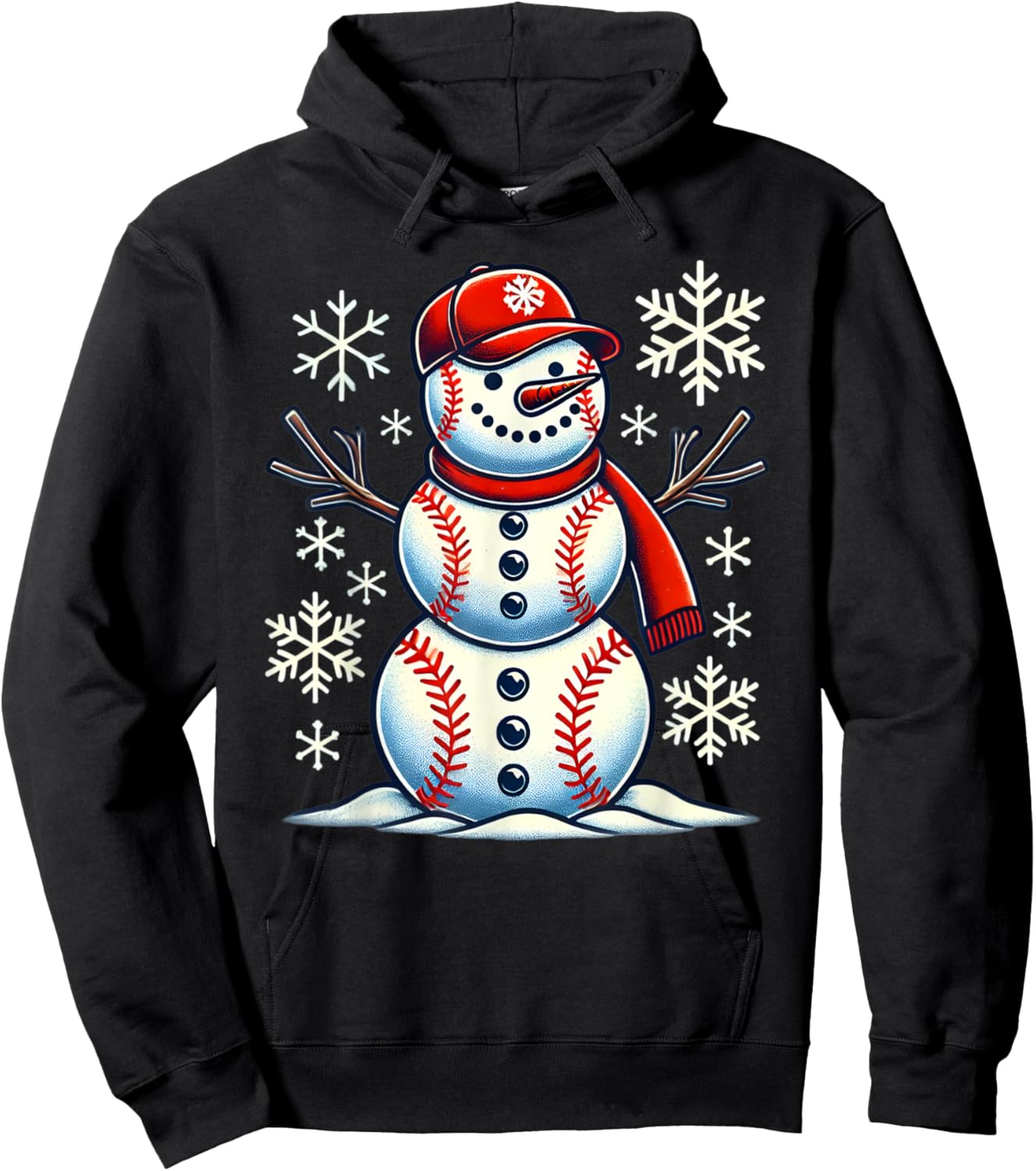 Christmas Baseball Snowman Boys Baseball Christmas Women Men Hoodie - Hoodie | Black