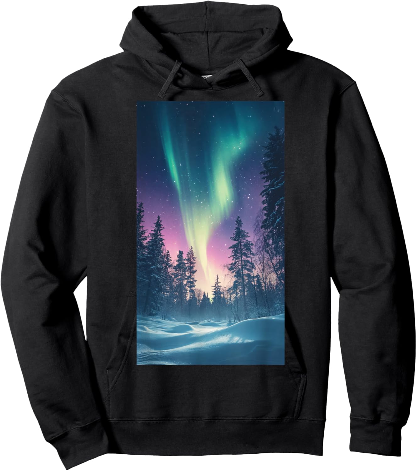 Northern Lights Snowy Forest Aurora borealis Hoodie - Hoodie | Black