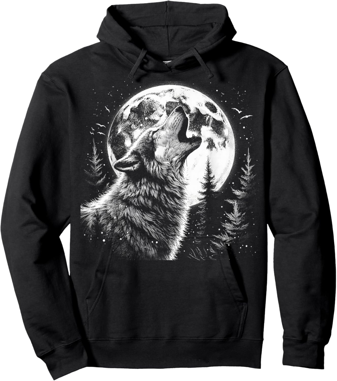 Wolf Howling Moon Forest Nature Wildlife Animal Hoodie - Hoodie | Black