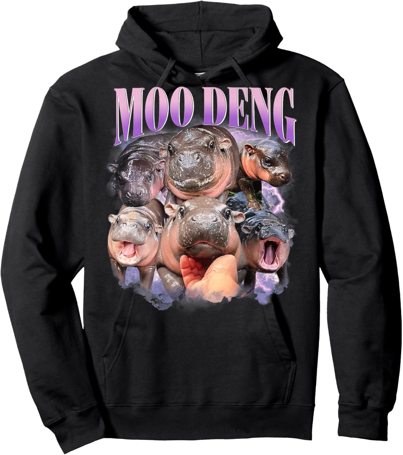 Funny Moo-Deng Baby Pygmy Hippo Cute Zoo For Family On Back Hoodie - Hoodie | Black