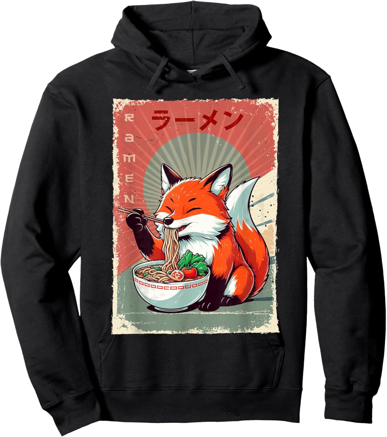Fox Eating Ramen Japanese Noodles Soup Hoodie - Hoodie | Black
